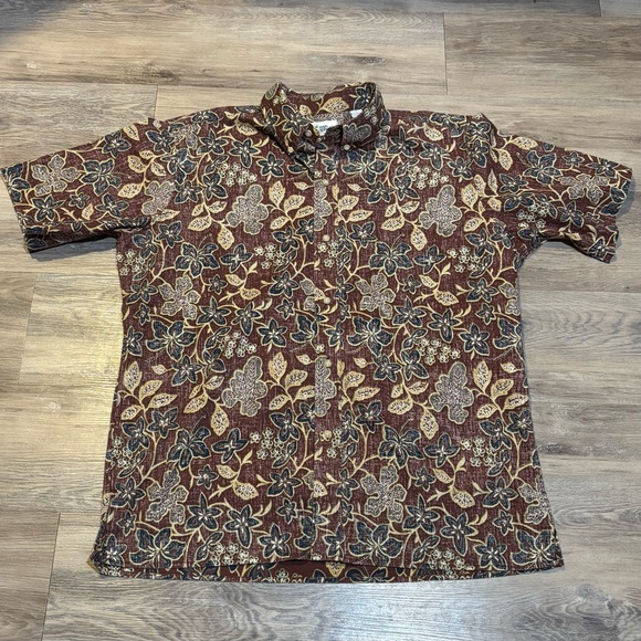 Reyn Spooner Hawaiian Floral Tropical Casual Short Sleeve Button Down size Large